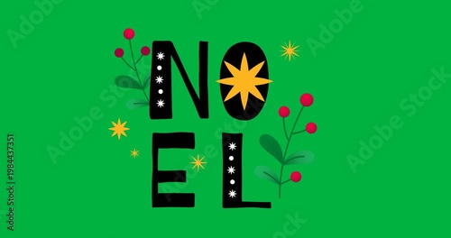 Digital animation of noel text banner against white background