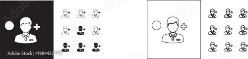 Black and white line icons of people with plus signs