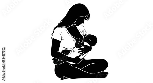 Mother Nursing Baby Sitting Down.