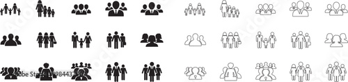 Various simple human group and people icons in different styles and combinations