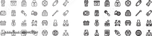 Various line icons related to business and science on white background