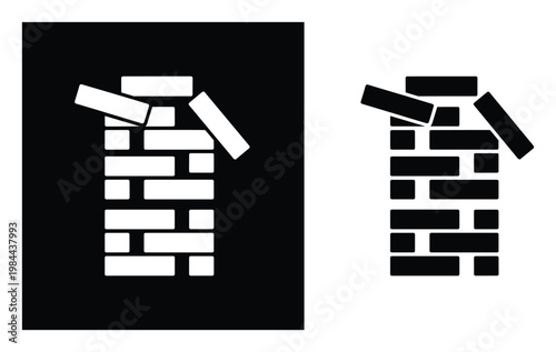 Iconic representation of an unstable brick wall or stack of building blocks illustrating concepts of collapse, destruction, and construction challenges, ideal for presentations or business
