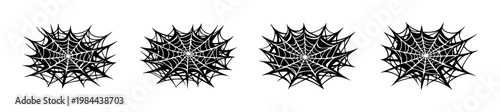 Black and white spider webs collection, web elements, silhouette vector illustration