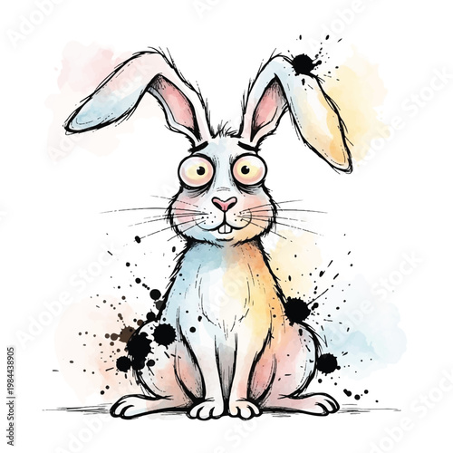 Colorful cartoon rabbit with big eyes.