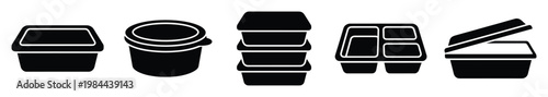 Various food container icons representing different types of meal preparation and storage solutions for restaurants, catering, and home use applications