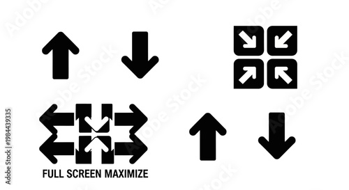 Collection of Up, Down, Zoom, Maximize, and Minimize Icons Representing Digital Interface Controls
