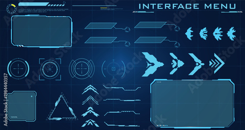 Advanced user interface graphic collection for digital screens, showcasing futuristic HUD elements, modern technology displays, and interactive design components