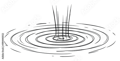 Abstract graphic depicting a steady stream of liquid hitting a flat surface and generating expanding circular waves, suitable for illustrating principles of fluid motion.