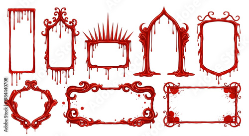 Collection of ornate blood-red frames with dripping effect, perfect for gothic or horror themes