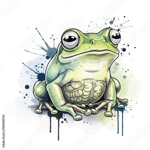 Green Frog Sitting on a Surface.