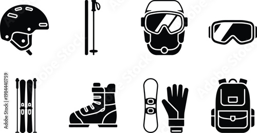Winter sports equipment icons a collection for snow activities