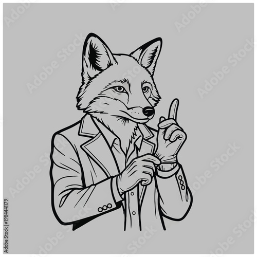 Fox in a business suit gesturing.