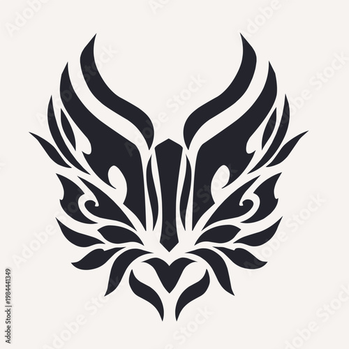 Symmetrical Tribal Phoenix Bird Wing Tattoo Design