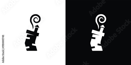 Black and white of abstract sculpture with swirl geometric shapes