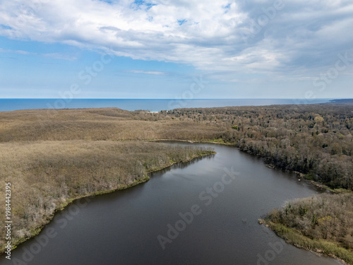Demirkoy Wetland River Flowing Through Dry Reeds in Turkiye