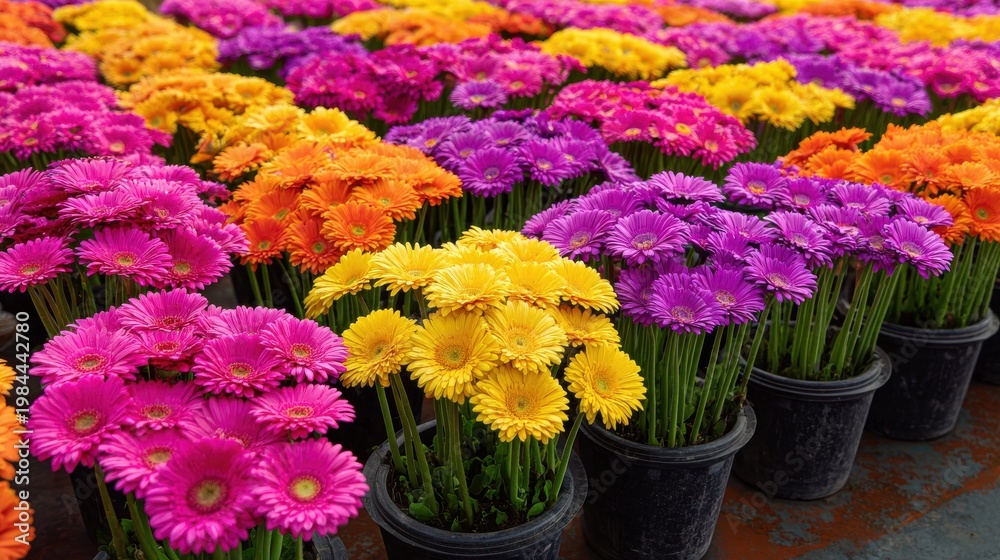 Fototapeta premium Colorful Gerbera Daisies in Pots
