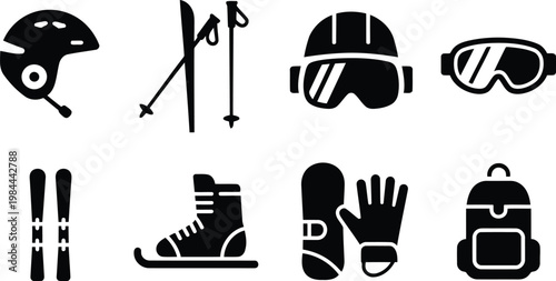 Winter sports equipment icons a collection for snow activities