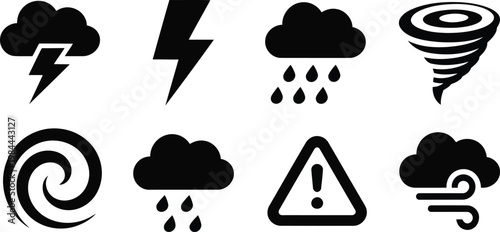 Weather icons set storms lightning rain and warning symbols
