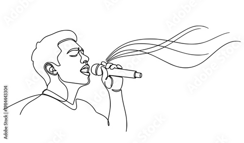 Minimal Black and White Singer Continuous Line Art Vector Music Performance Illustration