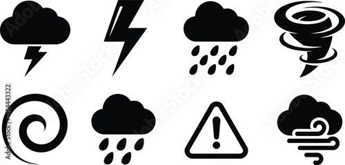 Weather icons set storms lightning rain and warning symbols