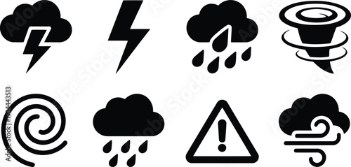 Weather icons set lightning rain tornado and warning signs