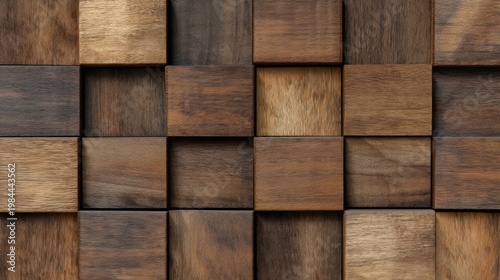 A textured 3D wall of interlocking wooden blocks with natural grain patterns forming geometric woven patterns.