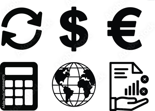 Financial and global economy icons currency recycling and business tools