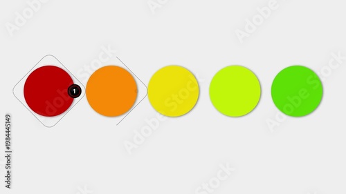 animated video of business infographics multi color circle shape with   label 5 and 7 steps  for workflow, presentation, 4k animation