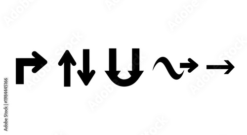 Collection of directional arrows in various styles and forms, representing movement and directionality