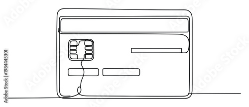 A single continuous line drawing of a debit or credit payment card representing modern digital transactions and financial technology for various business and ecommerce applications