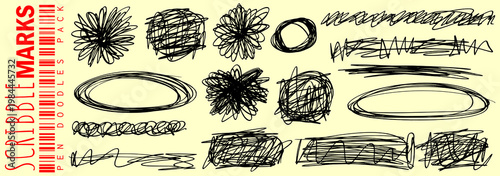 Natural messy pen sketch with scratch details, squiggle and doodle flow into line, circle and scribble form a textured illustration.