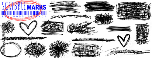Loose messy pen sketch with scratch marks, squiggle and doodle flow into line, circle and scribble create a lively illustration.