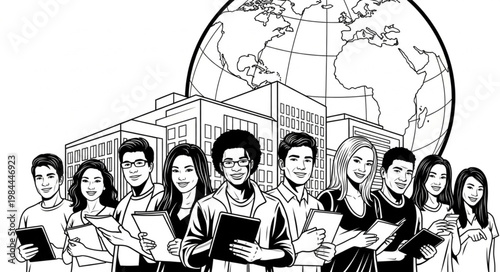 Diverse group of young adults standing.