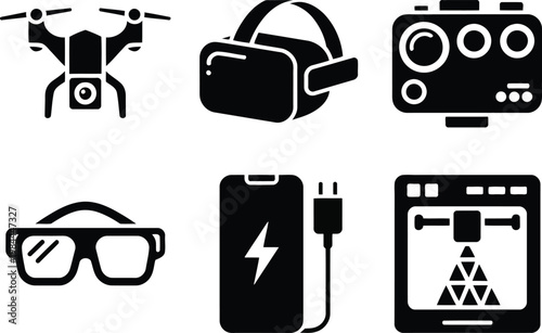 Modern technology icons drones vr action cameras and remote controls