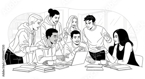 Group of people sitting around table.