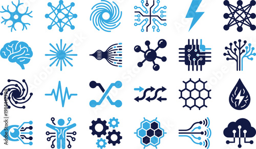 Set of modern technology icons and symbols for web design and app development.