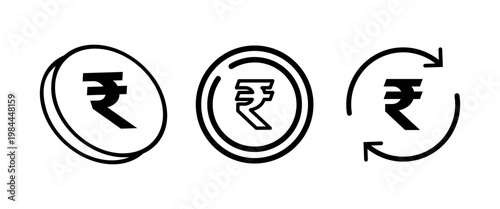 Circular coin icons with rupee symbols and rotation arrows