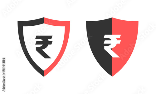 Modern dual color shield icon with rupee symbol