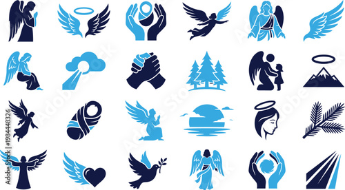 Abstract mind and nature graphic symbols representing thought and environment.