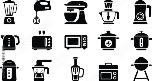Kitchen appliance icons a black and white collection for culinary tools
