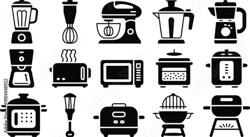 Kitchen appliance icons a black and white collection for culinary tools