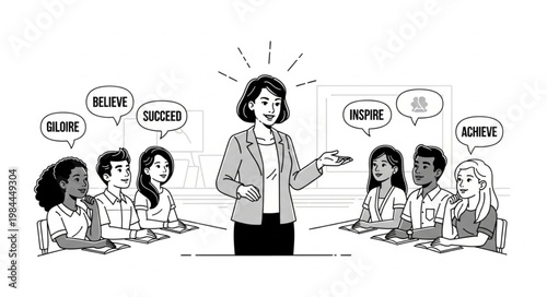 Woman standing in front of people.