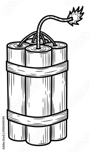 Classic bundle of dynamite sticks with a lit fuse representing danger, power, and urgency for actionpacked graphics, warning signs, or explosive themed designs