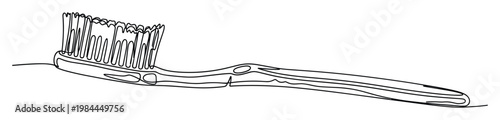 Simple single continuous line drawing of a toothbrush for dental hygiene promotions oral health awareness campaigns and personal care branding materials