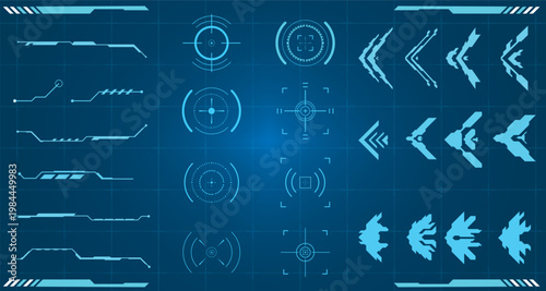 Comprehensive collection of sophisticated digital interface elements for futuristic displays, embodying advanced technological concepts in user experience design