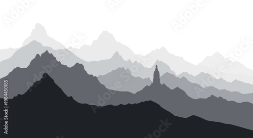 Mountain Range Silhouette Landscape View.