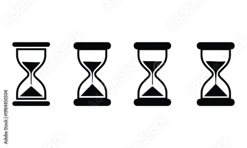 Hourglass icon set with flowing sand on white background