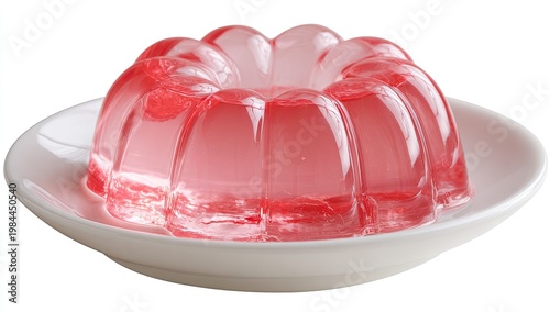 Translucent pink dessert with fluted edges on a white plate