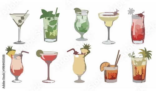 Hand drawn cocktail drinks set vector illustration isolated on white background bar menu and branding clipart collection