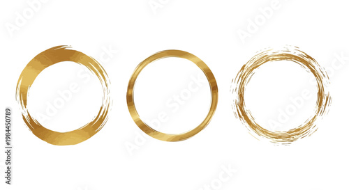 Elegant golden textured brushstroke circle frames for artistic and luxury design elements, perfect for sophisticated invitations, logos, or decorative accents